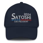 Satoshi For President 2024 (White Embroidery) Bitcoin Dad Hat - Image 2